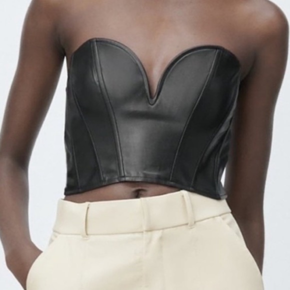 Zara Other - Zara Black Faux Leather Bustier Top